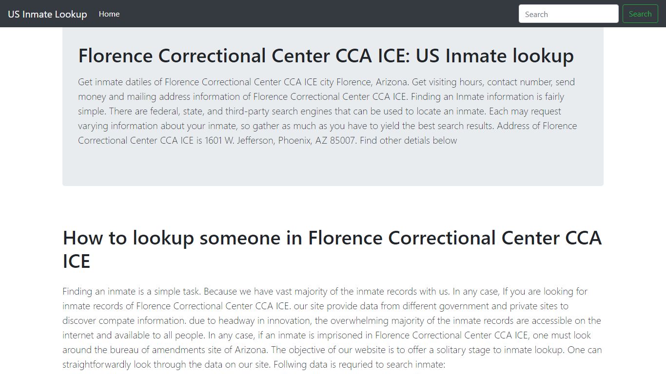 Florence Correctional Center CCA ICE: US Inmate lookup