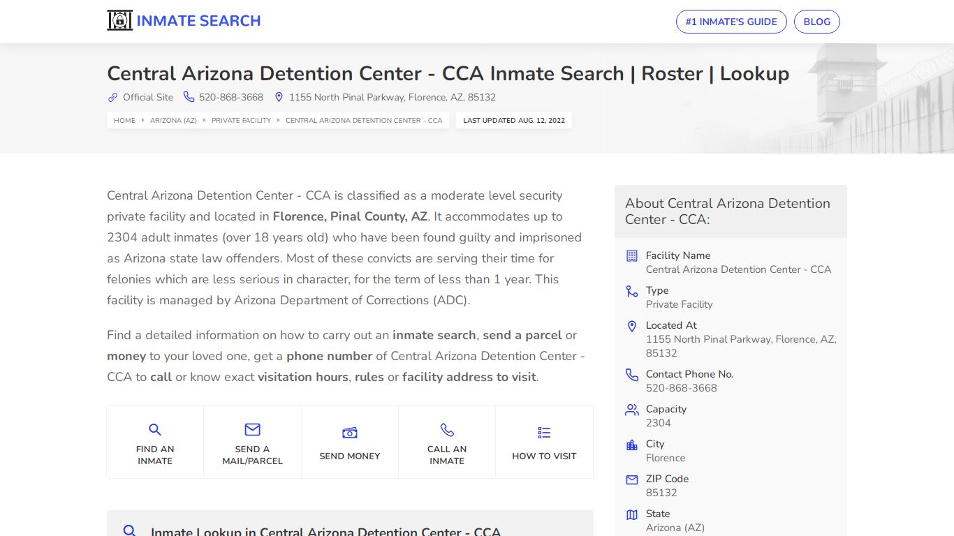 Central Arizona Detention Center - CCA Inmate Search ...